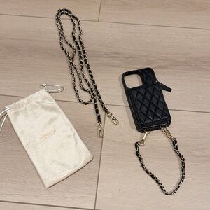 Black Quilted Phone Case with Chain (iPhone 13 Pro)